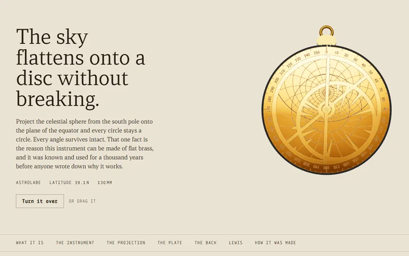 Screenshot of the Astrolabe, paper cut website