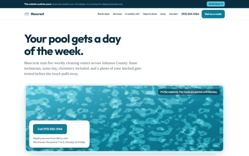 Screenshot of the Bluecrest Pool Service website
