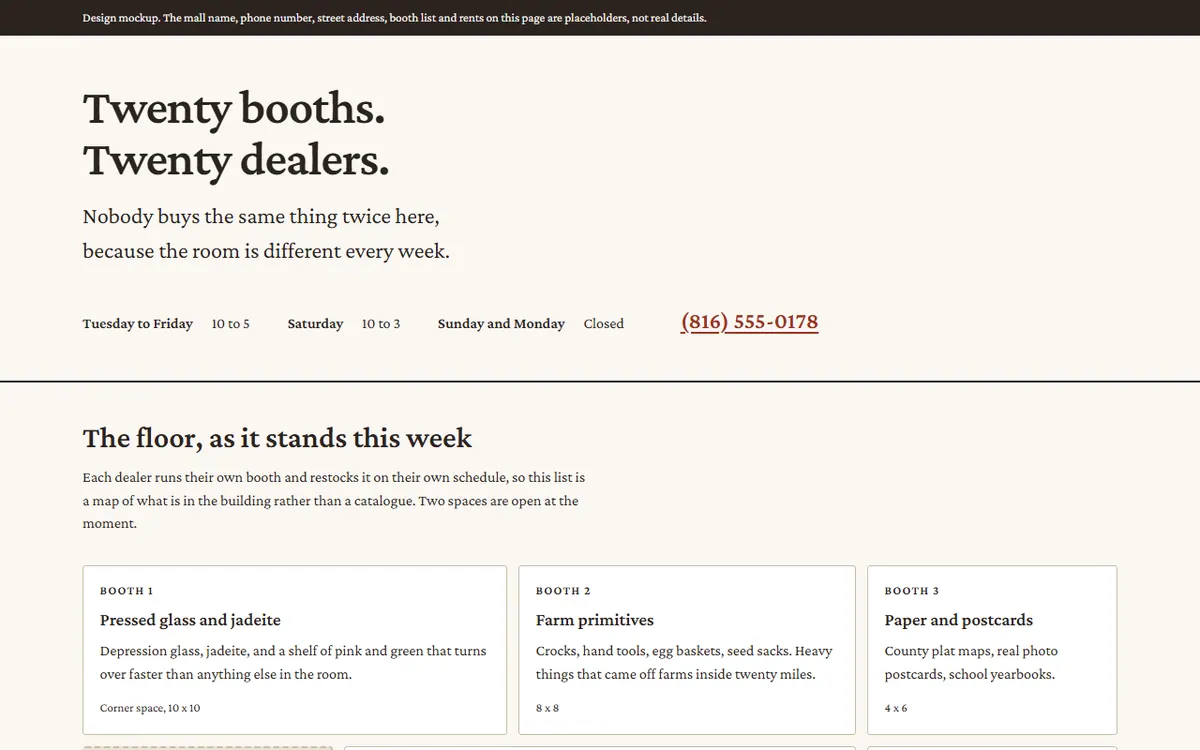 Screenshot of the Attic Row Mall website