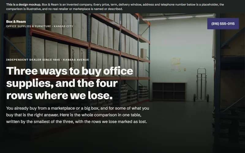 Screenshot of the Box & Ream website