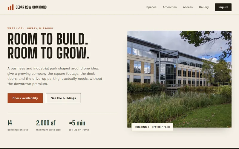 Screenshot of the Cedar Row Commons website