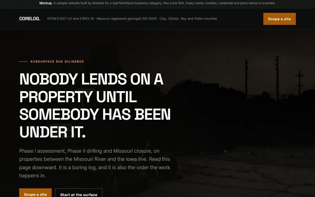 Screenshot of the Corelog Environmental website