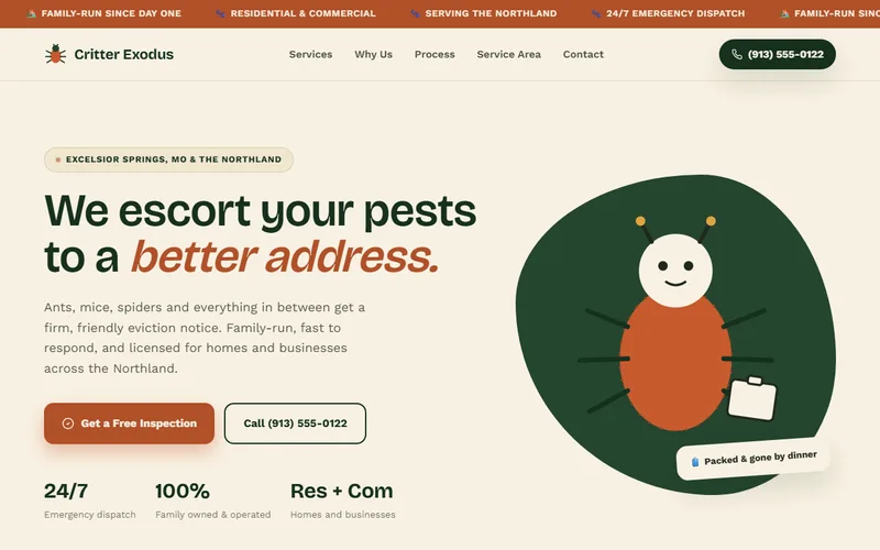 Screenshot of the Critter Exodus website