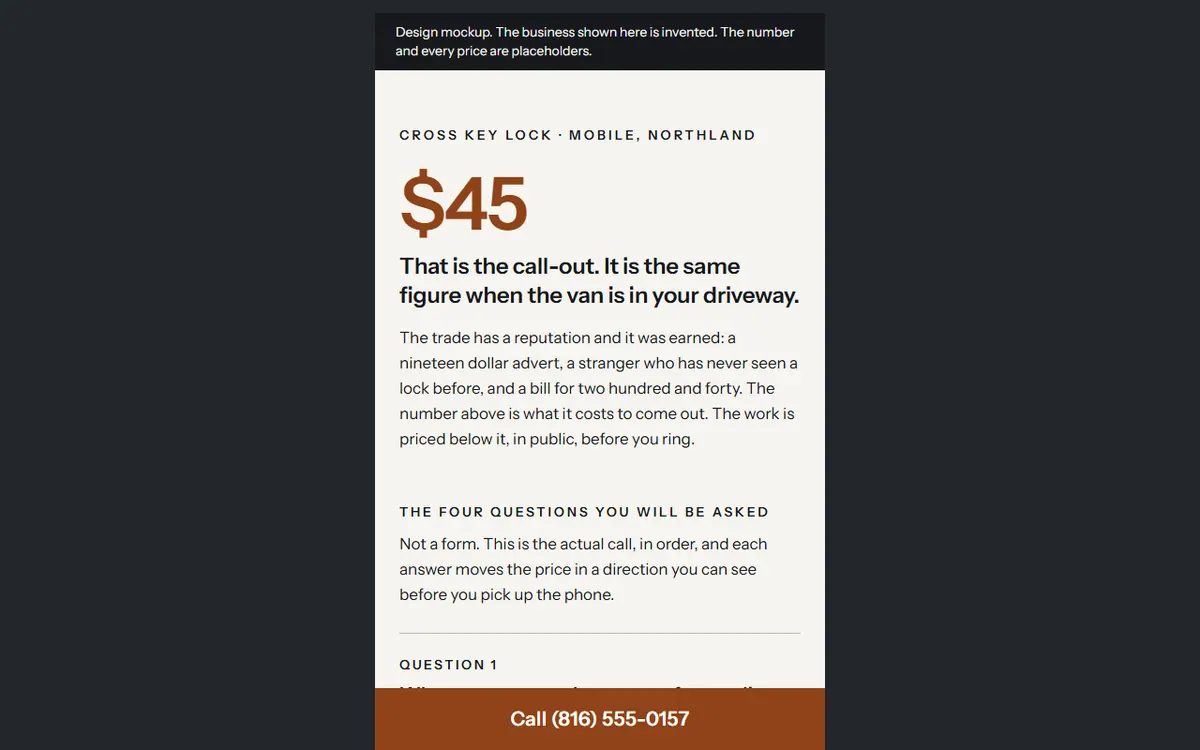 Screenshot of the Cross Key Lock website