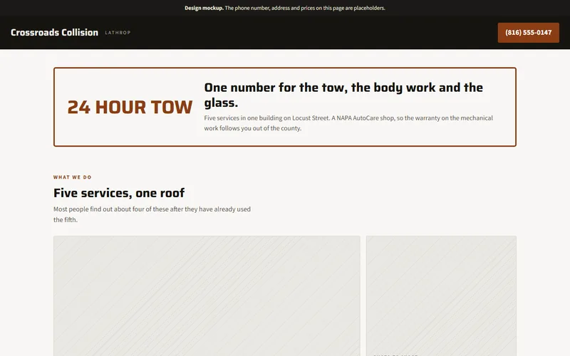 Screenshot of the Crossroads Collision website