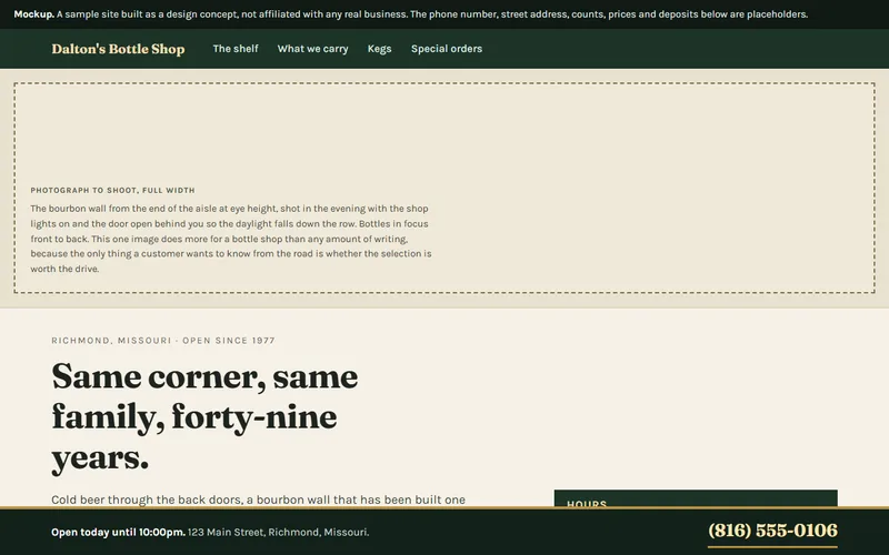 Screenshot of the Dalton's Bottle Shop website
