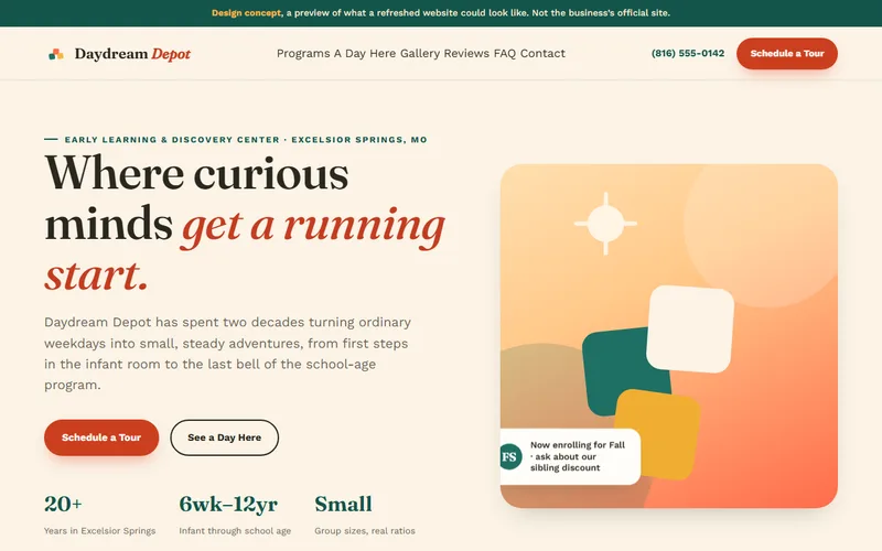 Screenshot of the Daydream Depot website