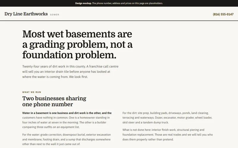 Screenshot of the Dryline Earthworks website