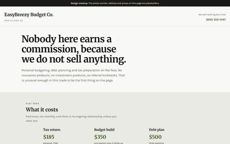 Screenshot of the EasyBreezy Budget Co website