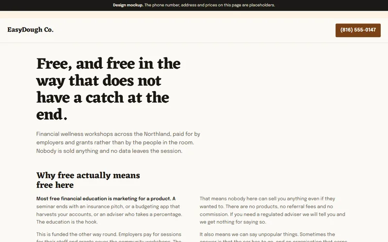 Screenshot of the EasyDough Co website