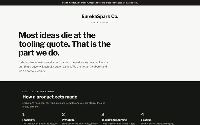 Screenshot of the EurekaSpark Co. website