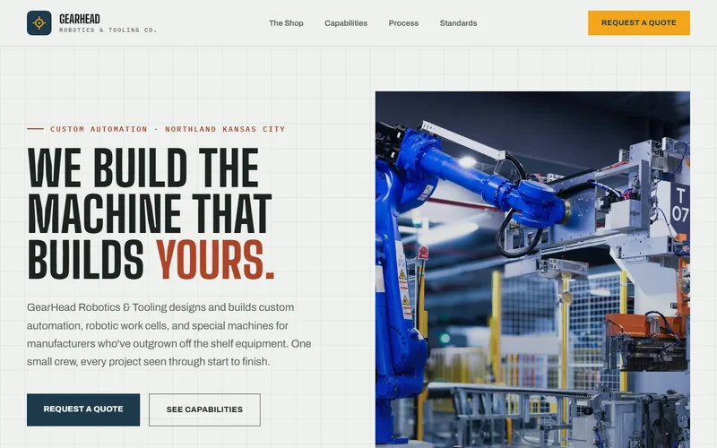 Screenshot of the GearHead Robotics & Tooling website