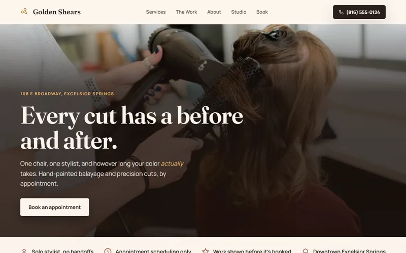Screenshot of the Golden Shears Studio website
