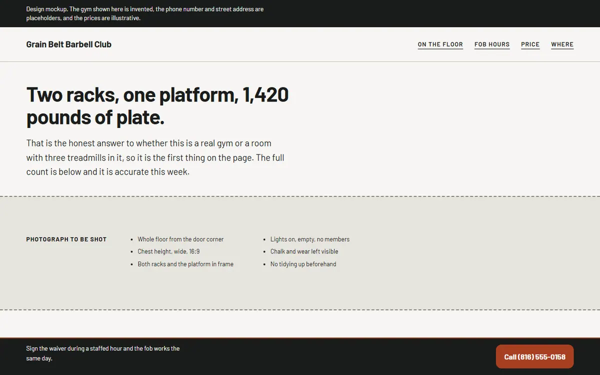 Screenshot of the Grain Belt Barbell Club website