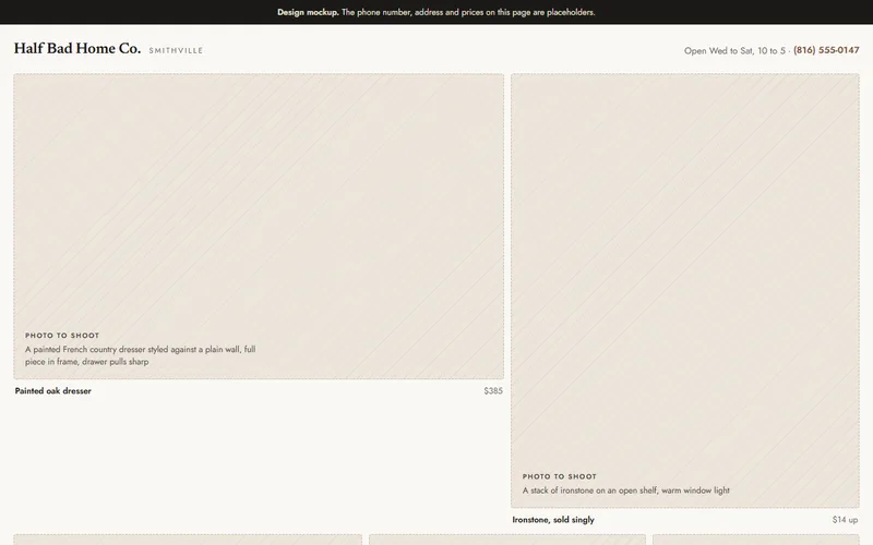 Screenshot of the Half Bad Home Co. website
