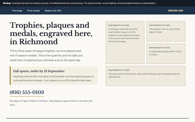 Screenshot of the Halstead Awards & Engraving website