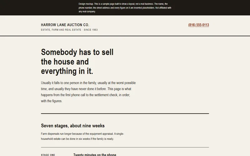 Screenshot of the Harrow Lane Auction Co. website