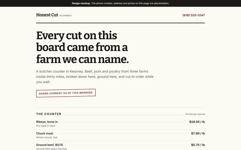 Screenshot of the Honest Cut Butchery website