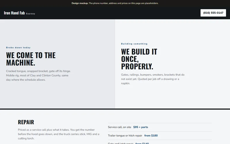 Screenshot of the Iron Hand Fab website