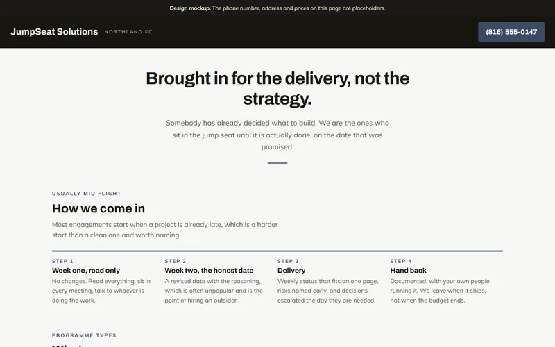 Screenshot of the JumpSeat Solutions website
