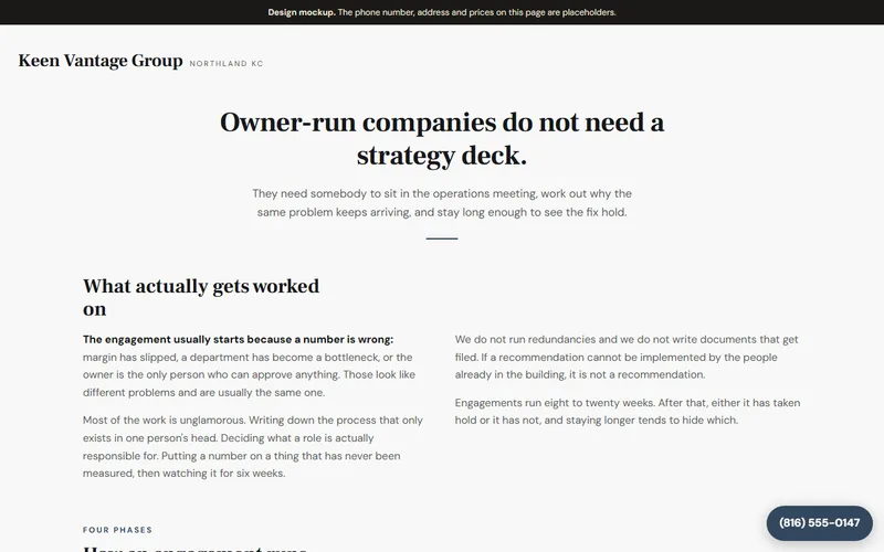 Screenshot of the Keen Vantage Group website