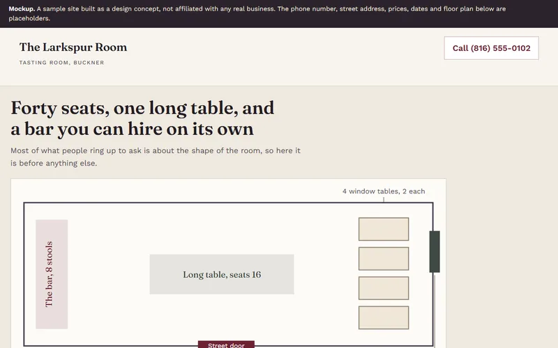 Screenshot of the The Larkspur Room website
