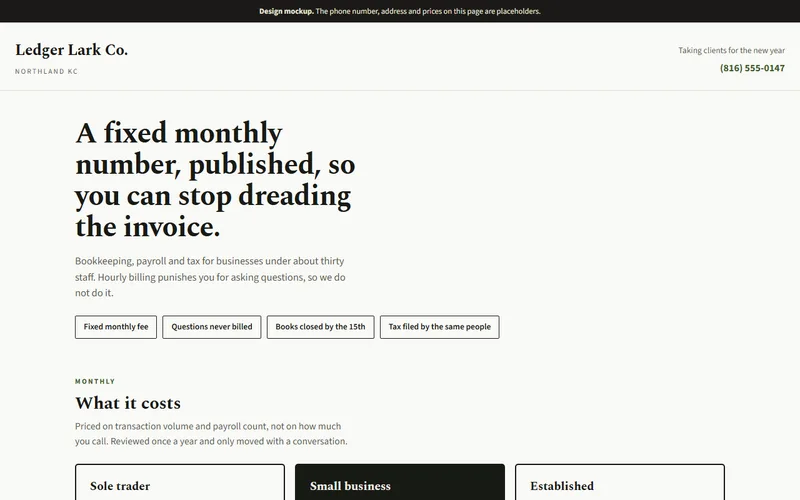 Screenshot of the Ledger Lark Co. website