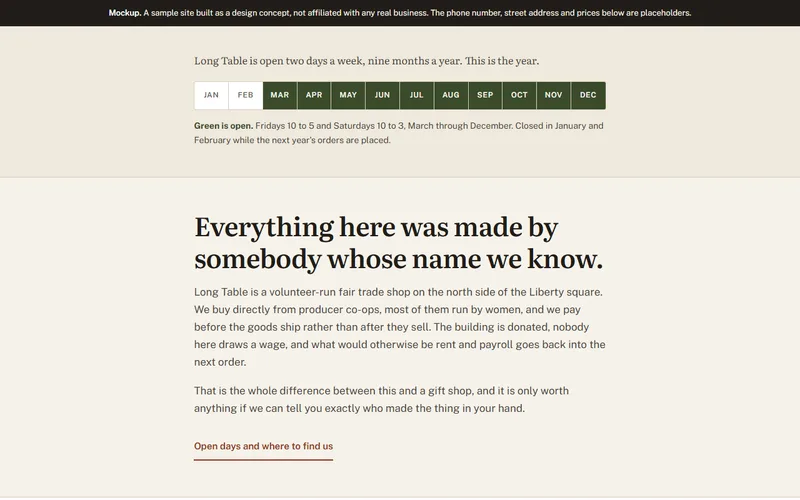 Screenshot of the Long Table Fair Trade website