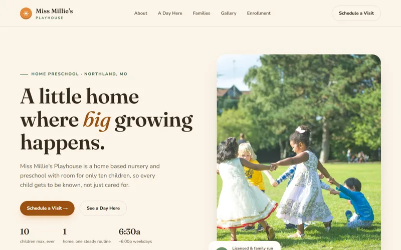 Screenshot of the Miss Millie's Playhouse website