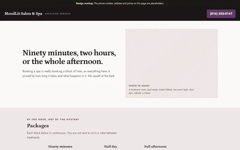 Screenshot of the MoodLit Salon & Spa website
