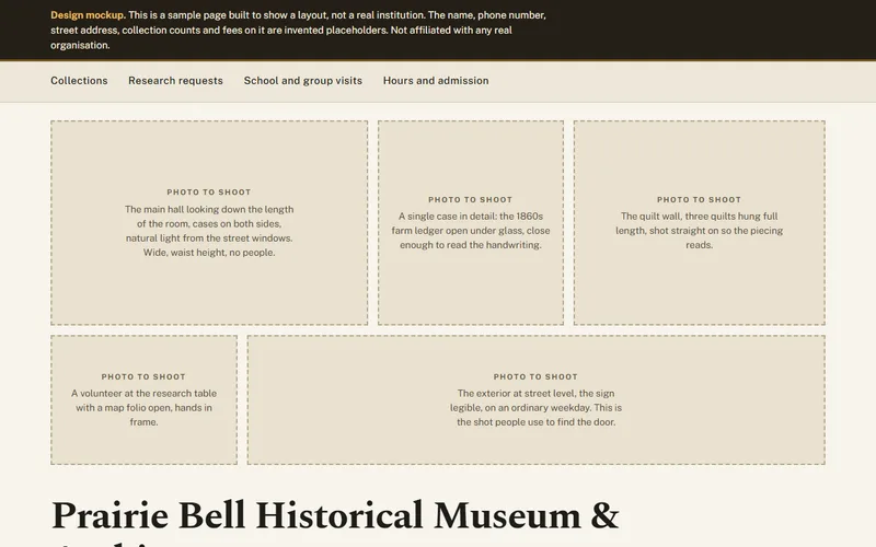 Screenshot of the Prairie Bell Historical Museum & Archive website