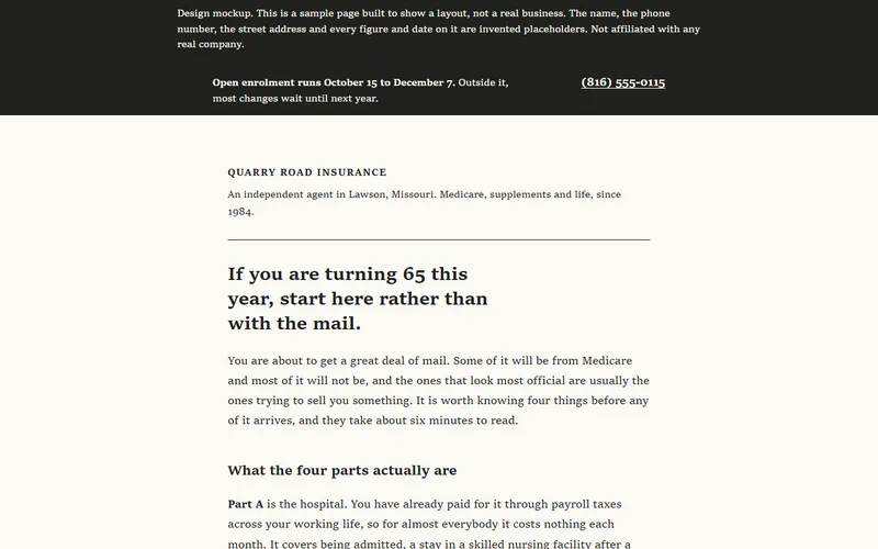 Screenshot of the Quarry Road Insurance website
