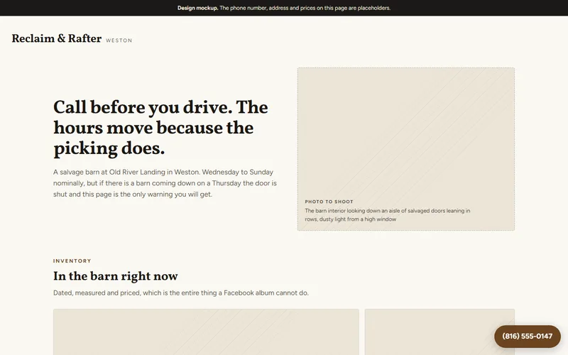 Screenshot of the Reclaim & Rafter Salvage website