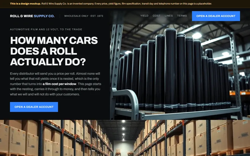 Screenshot of the Roll & Wire Supply Co. website