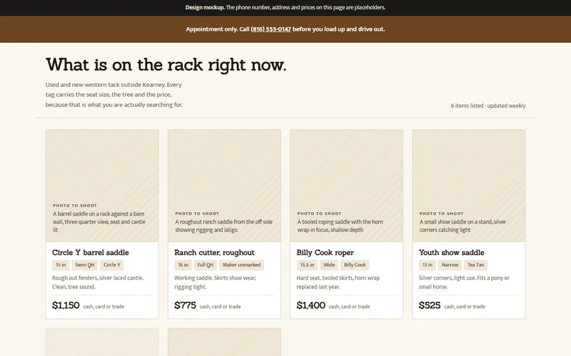 Screenshot of the Second Cinch Saddlery website