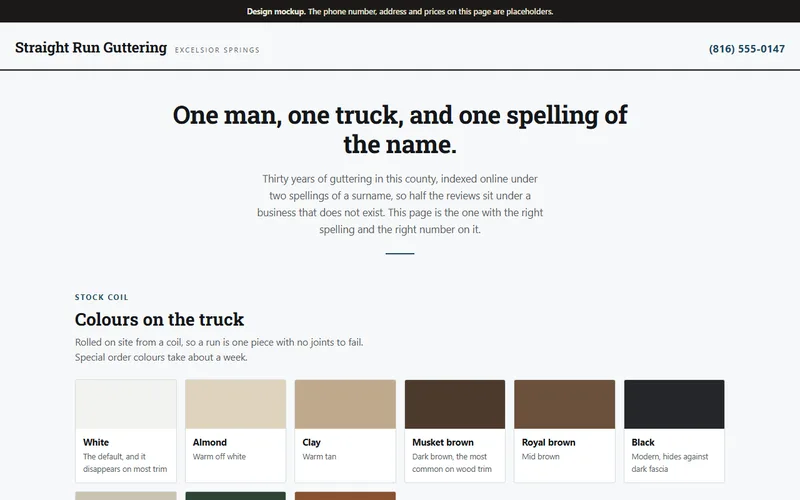 Screenshot of the Straight Run Guttering website