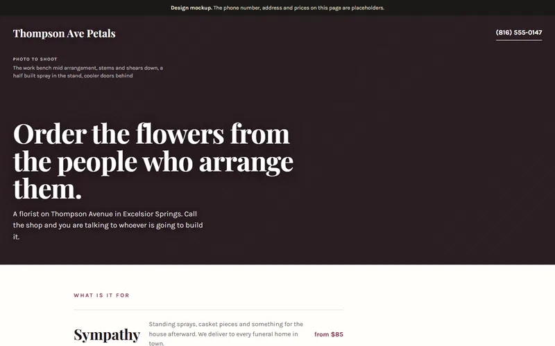 Screenshot of the Thompson Ave Petals website