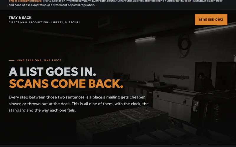 Screenshot of the Tray & Sack website