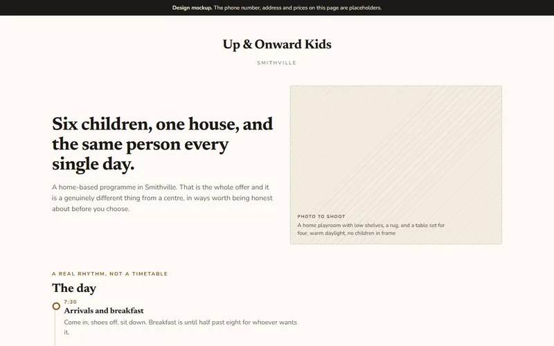 Screenshot of the Up & Onward Kids website