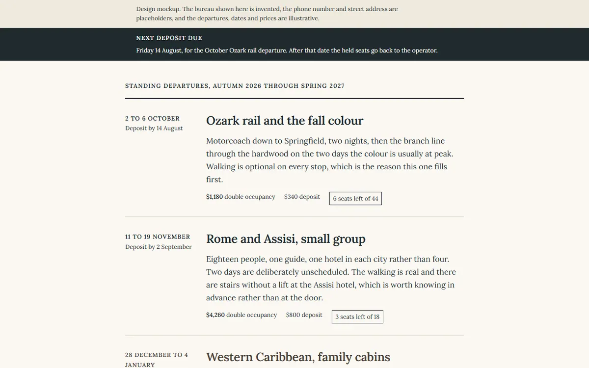 Screenshot of the Waypost Travel Bureau website