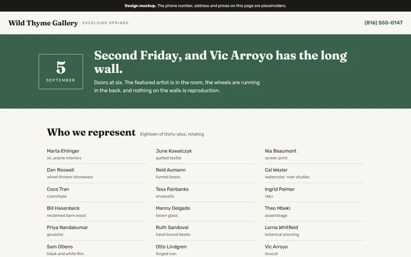 Screenshot of the Wild Thyme Gallery website