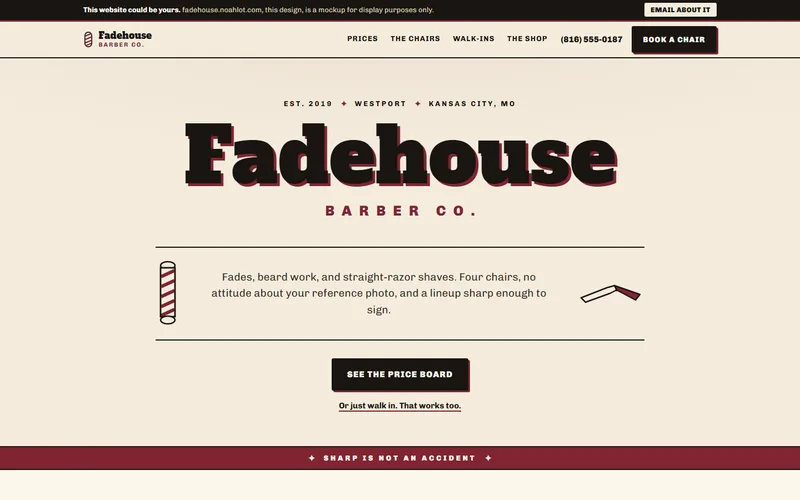 Screenshot of the Fadehouse Barber Co. website