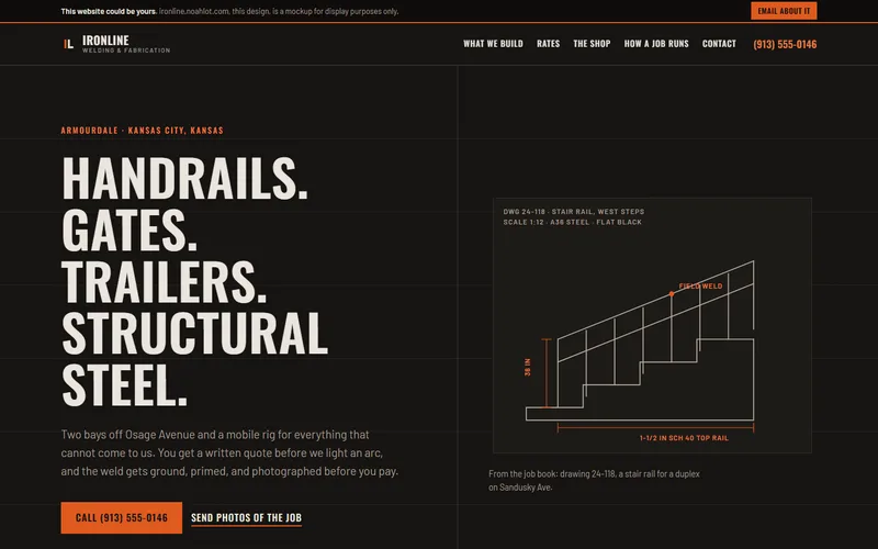 Screenshot of the Ironline Welding & Fabrication website
