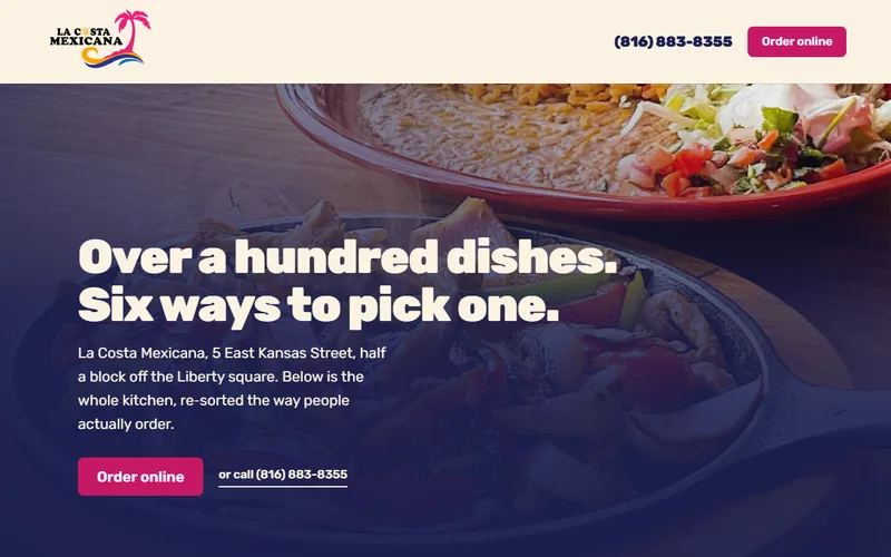 Screenshot of the La Costa Mexicana website