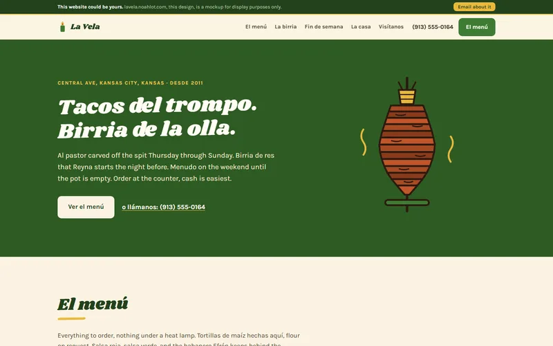 Screenshot of the La Vela Taqueria website