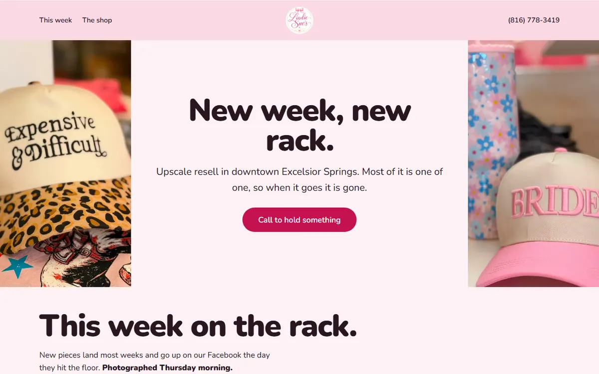 Screenshot of the Lindie Sue's Boutique, concept 4 website