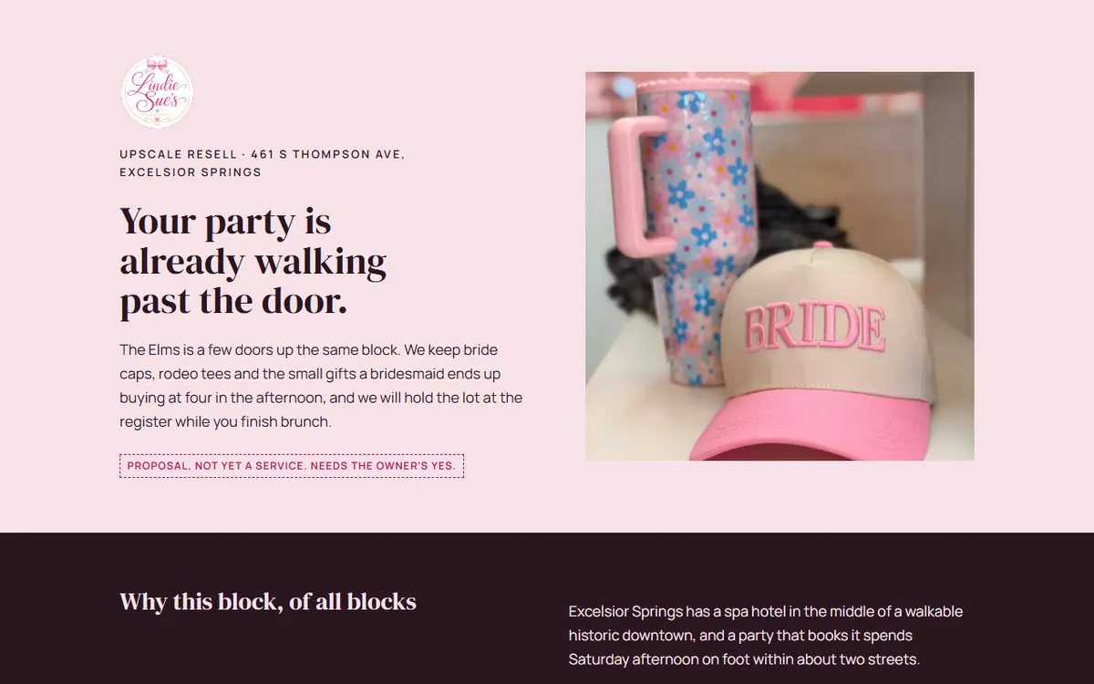 Screenshot of the Lindie Sue's Boutique, concept 5 website