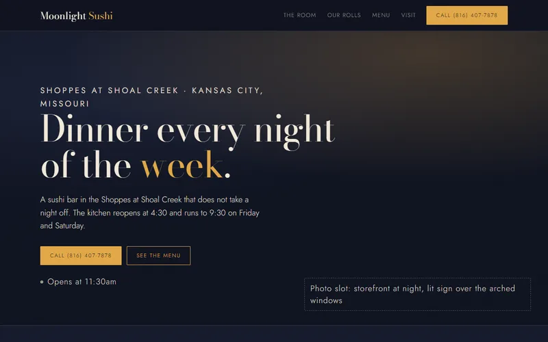 Screenshot of the Moonlight Sushi, concept 4 website