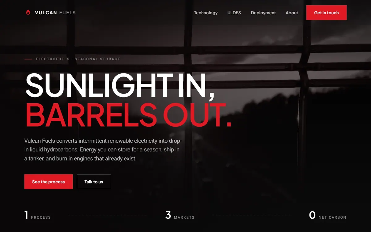 Screenshot of the Vulcan Fuels website