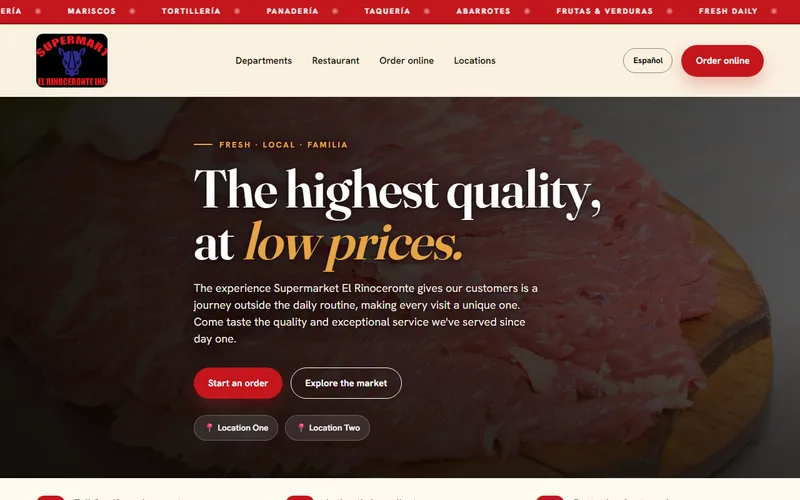 Screenshot of the Supermarket El Rinoceronte website